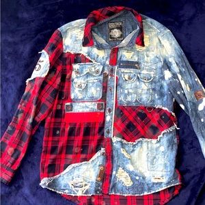 Size XL Heritage America Distressed Denim Luxury Flannel